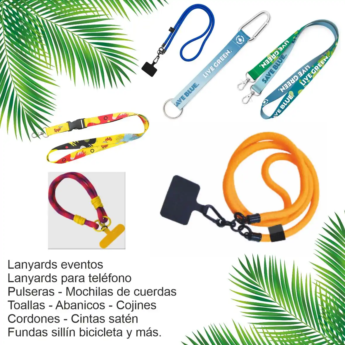 Lanyards, llaveros, pulseras y cuelga móviles personalizados, personalizados para empresas.